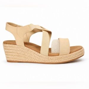 NWT MySoft Beige Cream Brown Feminine Elastic Strap Wedge Sandals – Size 11
